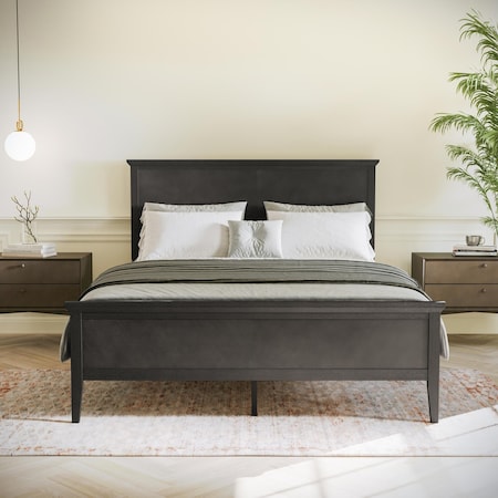 Flash Furniture Fiona Dark Gray Queen Size Solid Wood Platform Bed Frame w/Headboard, Footboard, and Slatted Bottom MG-0900-29-QB-DKGRY-GG